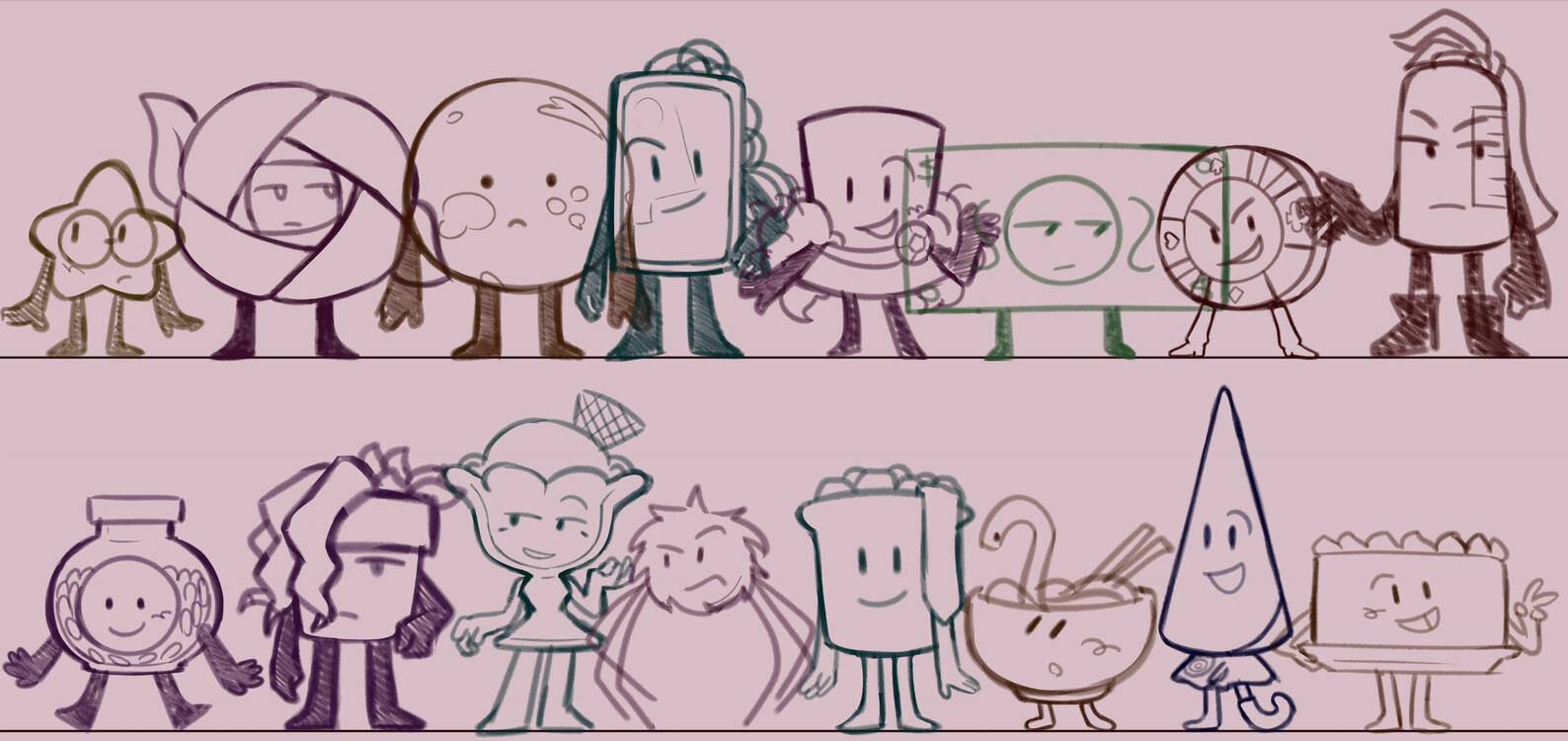 *Sketch, no color, multiple characters (lineup) | $50